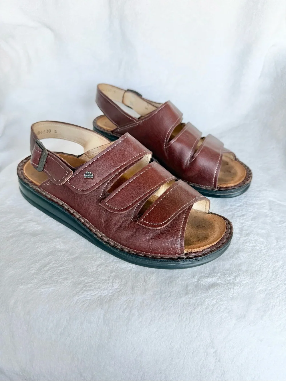 Finn Comfort Sylt Sandals Womens Brown Leather Soft Footbed Size EU 39 US 8.5